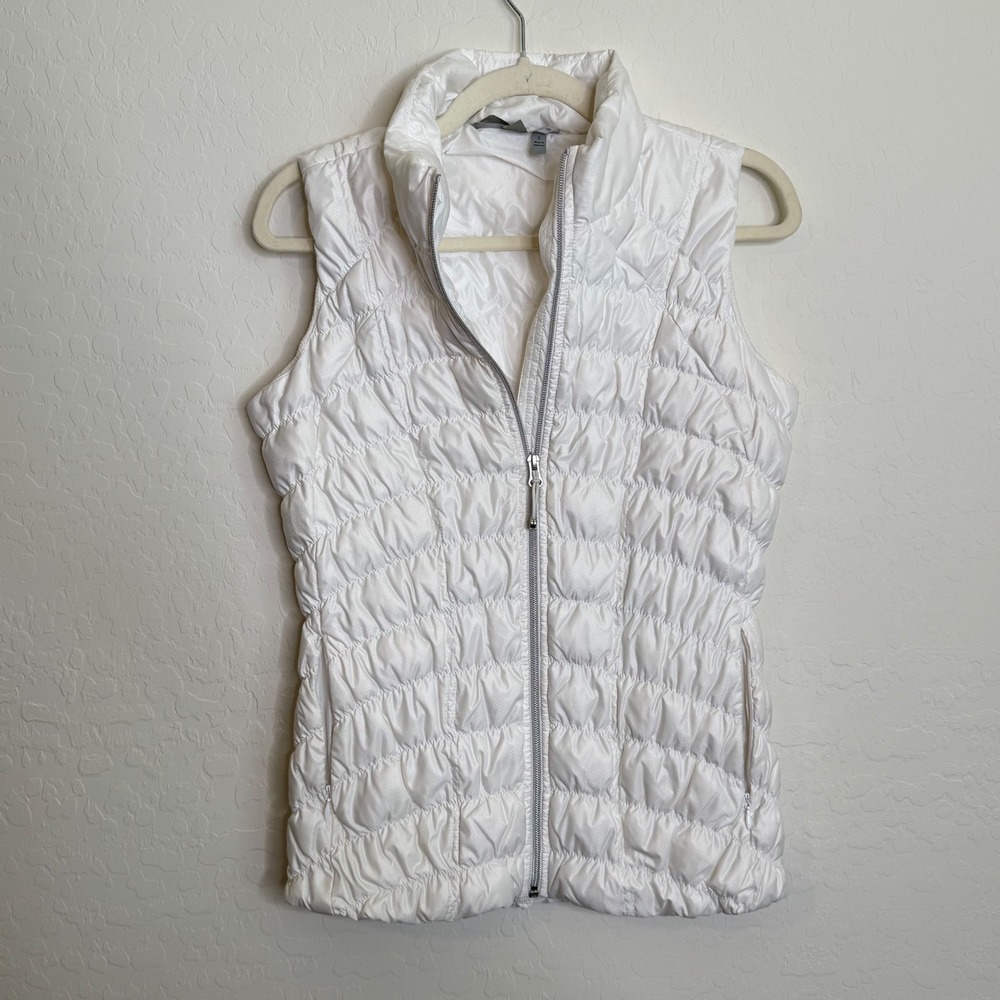 Athleta Womens Nylon Goose Down Puffer Vest S White Quilted Zip Gorpcore